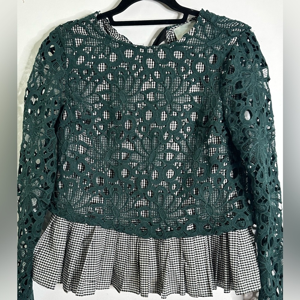Anthropology Maeve forest green lace Gangnam blouse size Small - Picture 3 of 8
